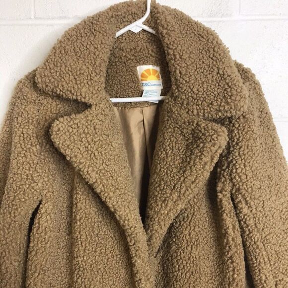 C&C California Womens Beige Teddy Bear Coat Jacket Size Medium - Picture 3 of 15